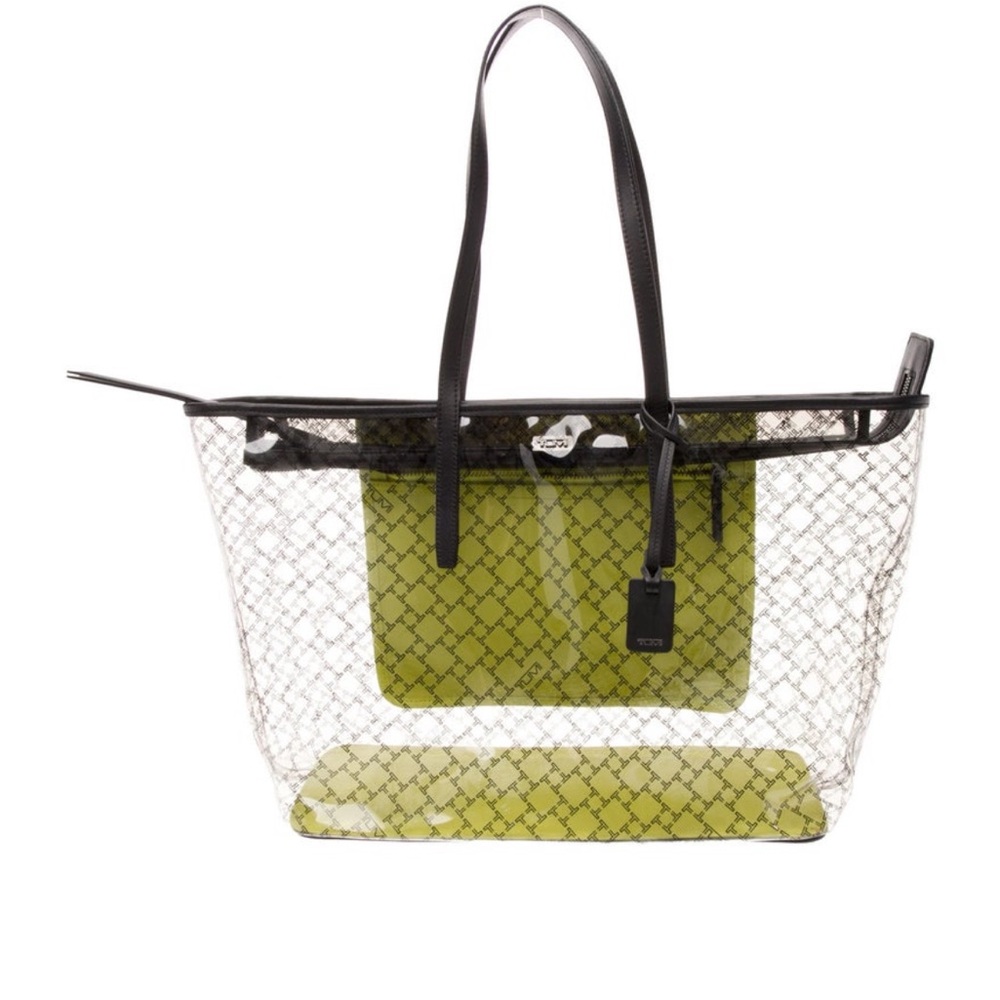 Tumi Clear PVC Tote Bag with Black and Green Accents